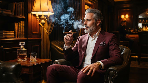 Sophisticated private club lounge cigar aficionado